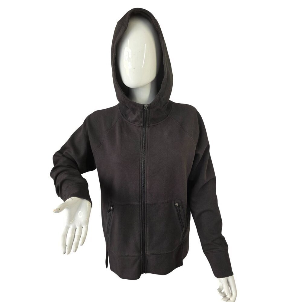 DSG Black Full Zip Hoodie Sweatshirt Womens Sz M Zip Pockets Cotton Blend